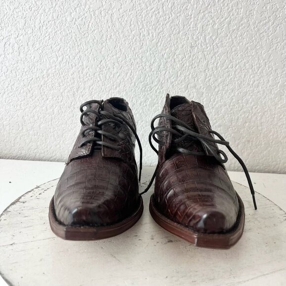 Rod Patrick Womens Lace Up Shoes 10 Brown Caiman Genuine Leather Western Loafers - Picture 5 of 11